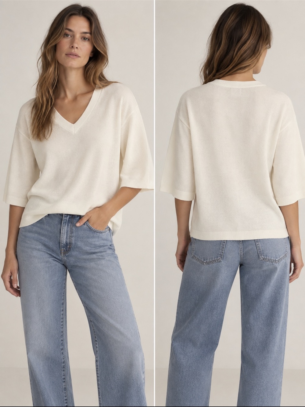 Massimo Dutti NWT wool cashmere blend ivory oversized V-neck sweater small